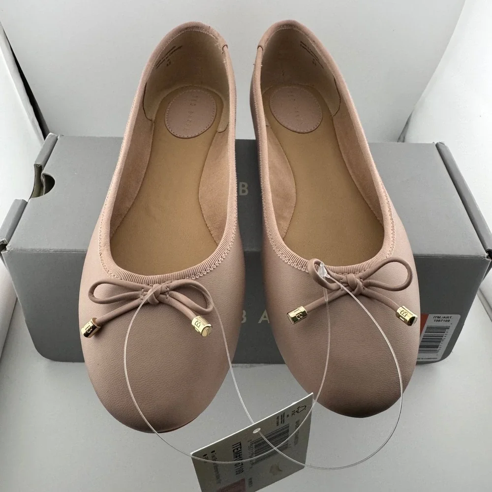 Ted Baker Ballet Flats Women 8.5 Pink NIB Bow Gold Hardware 1967199 Classic Chic